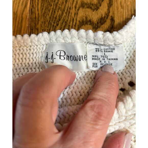 Vintage J J Brown Cotton Ramie Sweater Vest Ivory Sz L Runs Small 80’s - Picture 2 of 6